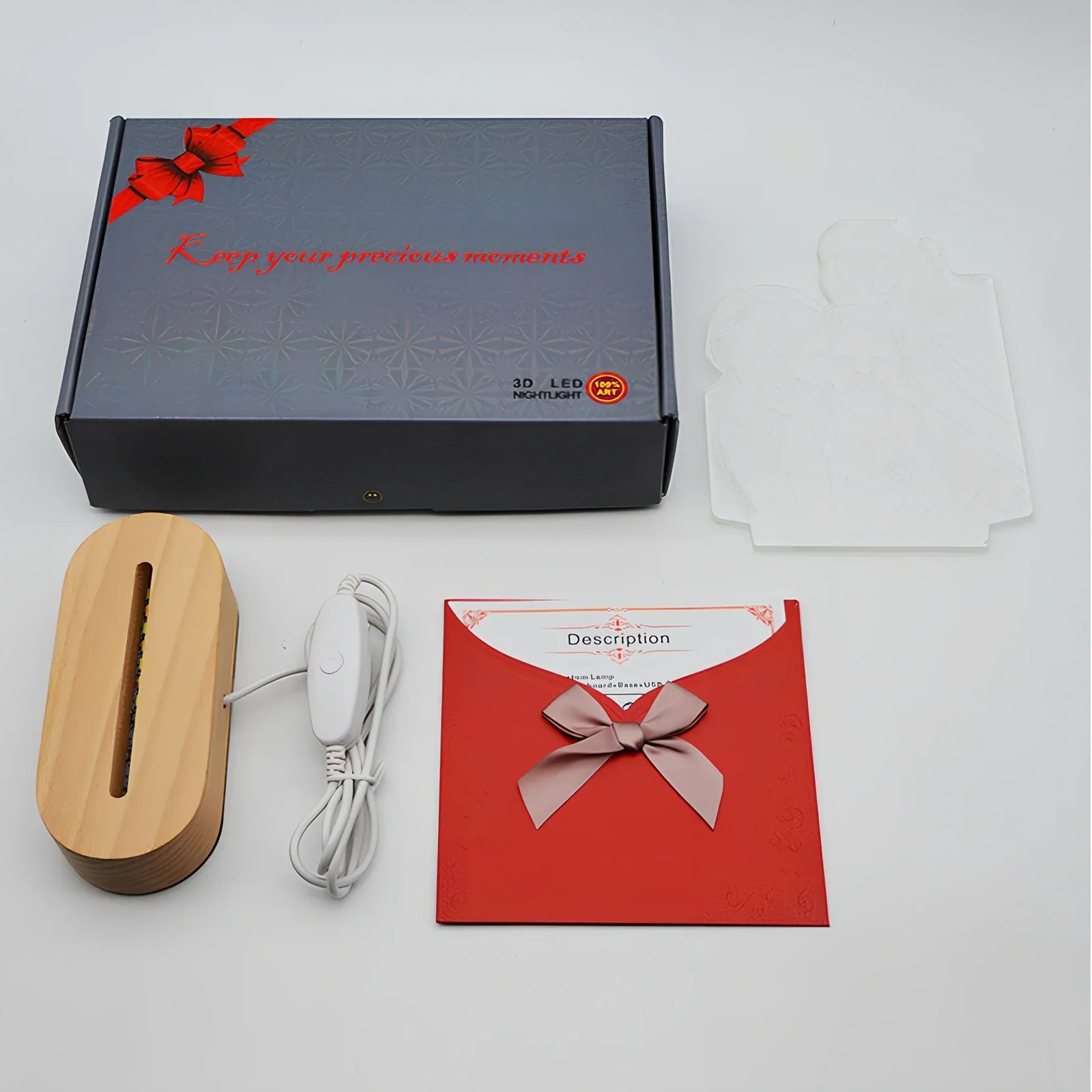 Custom 3D stereo night light displaying personalised portrait with LED illumination through acrylic casing