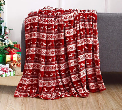 Double-sided flannel Christmas blanket with elk snowman Santa print in four sizes from 75cm to 200cm