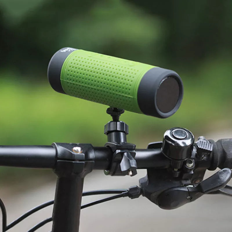 Mini bicycle outdoor Bluetooth speaker with flashlight and FM radio in blue, green, or grey