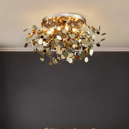 Stainless steel chandelier with eight G9 bulbs measuring 45cm height with tree blade design