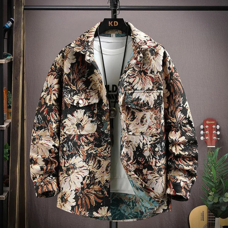 Personality casual lapel shirt coat with straight hem and long sleeves in colour 526 Black, size M to 4XL for weights 40-92.5 kg