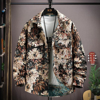 Personality casual lapel shirt coat with straight hem and long sleeves in colour 526 Black, size M to 4XL for weights 40-92.5 kg