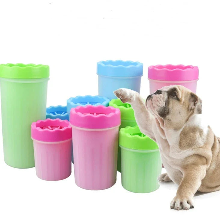 Premium silicone dog paw cleaning cup with soft bristles for gentle, effective paw washing