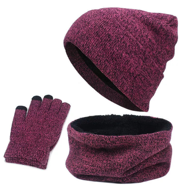 Wool touch screen gloves with scarf and hat set for cold weather