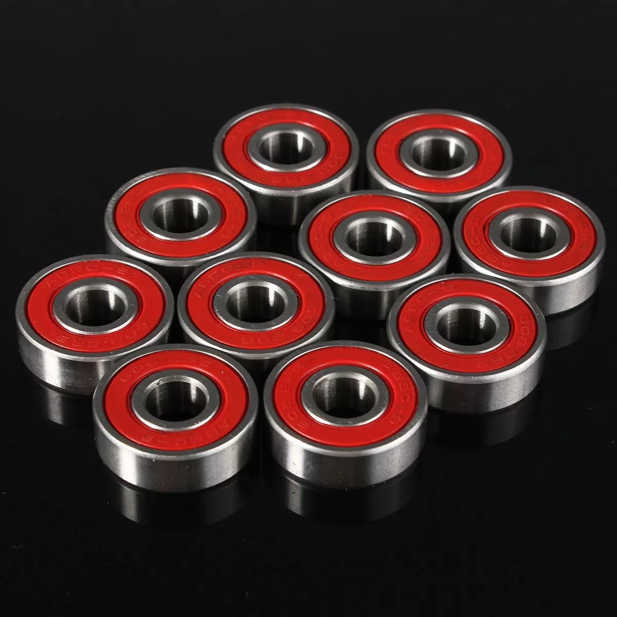 Anti-rust skateboard in-line bearing set with ABEC 9 precision and red TN engineering plastic