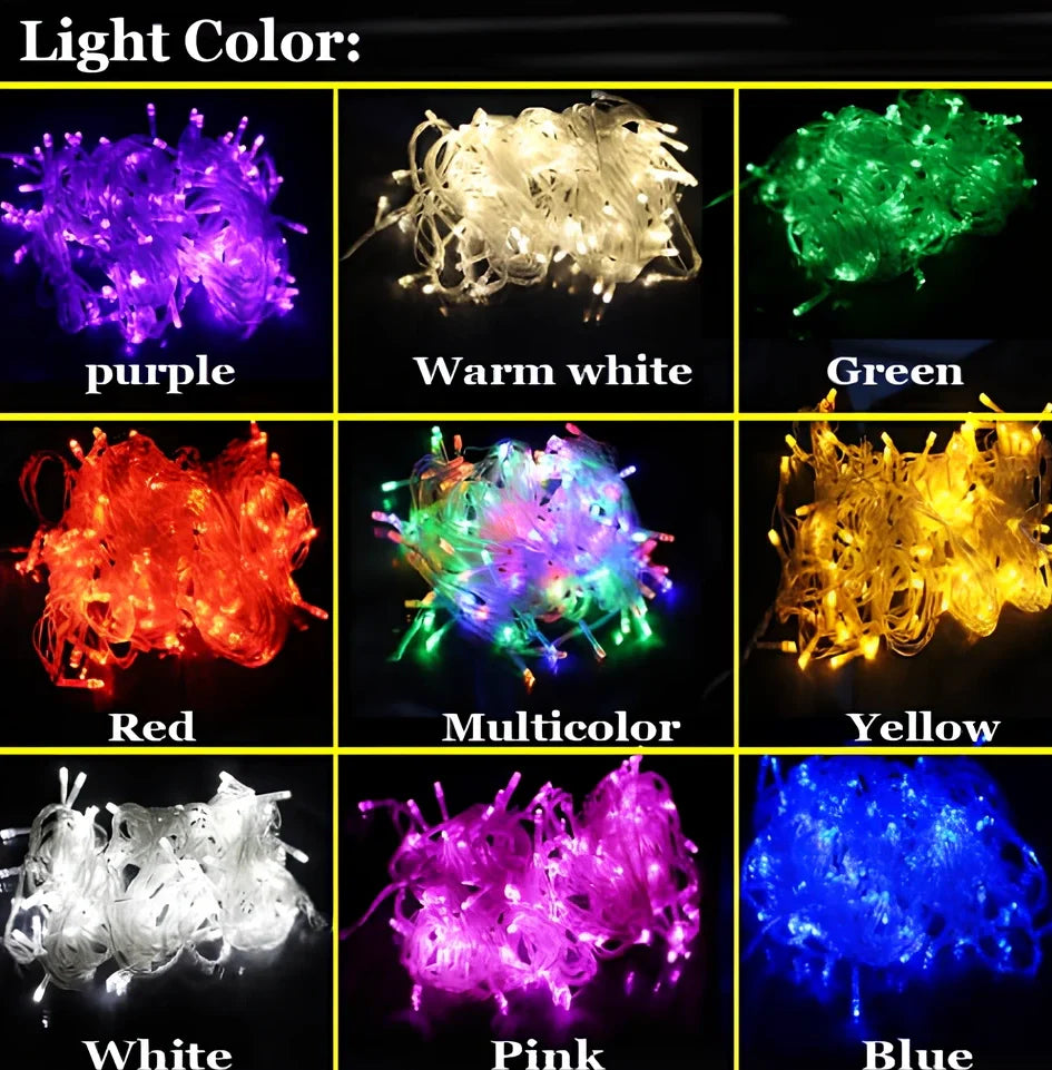 LED fairy string lights with multicolour bulbs on flexible copper wire for holiday decoration