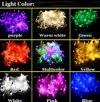 LED fairy string lights with multicolour bulbs on flexible copper wire for holiday decoration