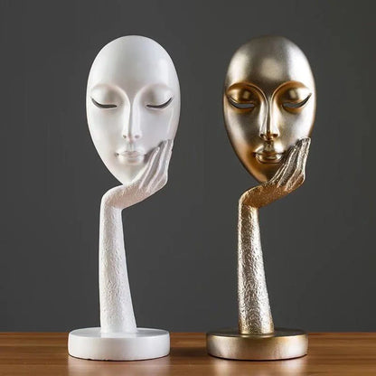 Nordic Abstract Art Thinker Lady Resin Statue in black, gold, or white for home or office decor