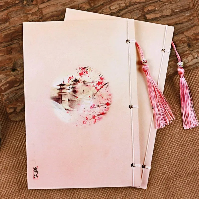 Watercolour-themed retro Chinese style thread-bound notebook in Azalea colour with 208x140mm dimensions