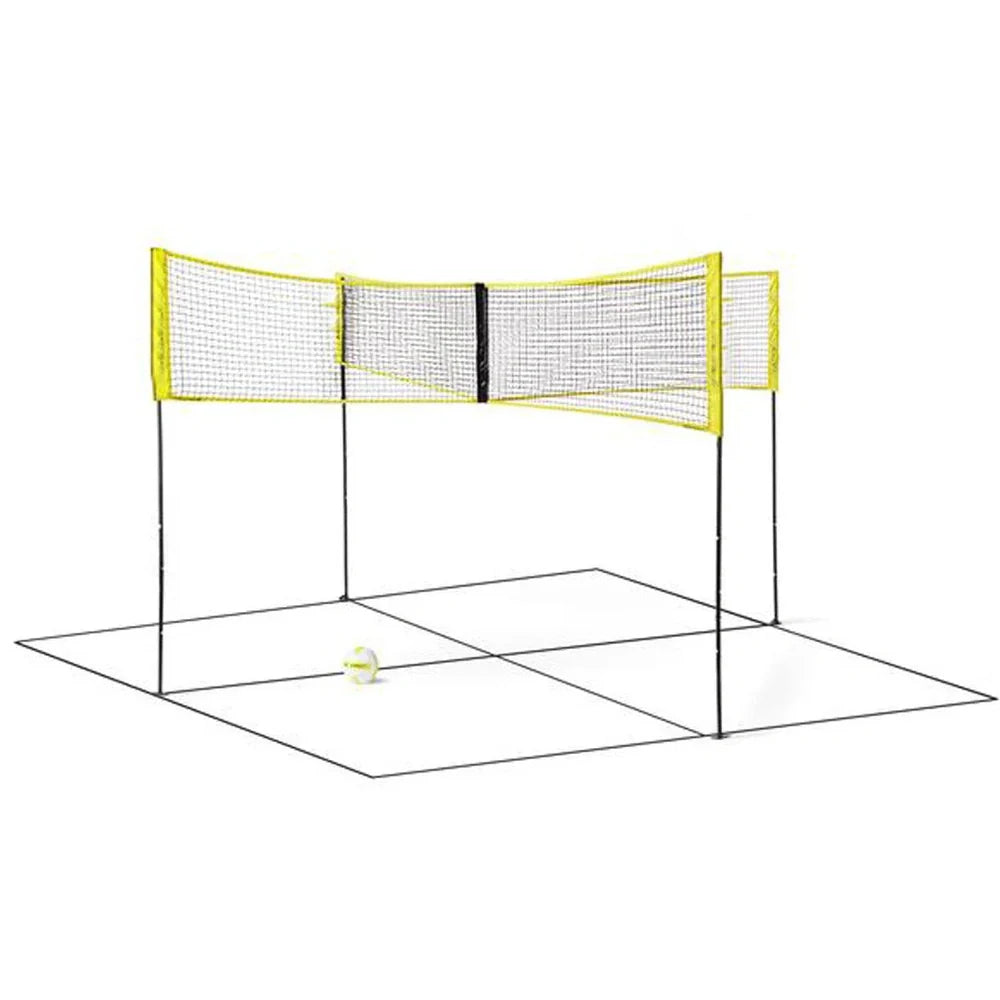 Black polyethylene volleyball net with four sides standard construction showing rope thickness detail
