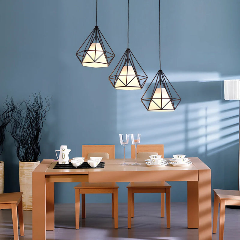 Wrought iron diamond chandelier with adjustable 1.2 metre height and 80,000-hour LED lifespan, providing illumination for 10-15 square metre rooms with 220V voltage compatibility