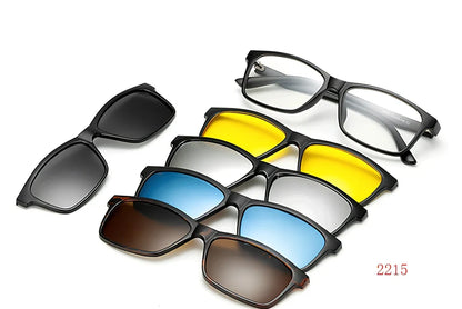 Magnetic sunglasses showing closure system with resin lenses and PC frame in multiple size options