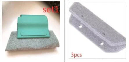 Window groove cleaning brush with comfortable grip and scouring pad head