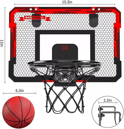 Indoor dunk basketball hoop shooting toy with scoreboard and two balls