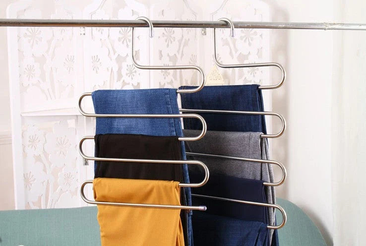 Sturdy 5-Tier Pants Rack in Stainless Steel for Closet Organization and Space-Saving Storage