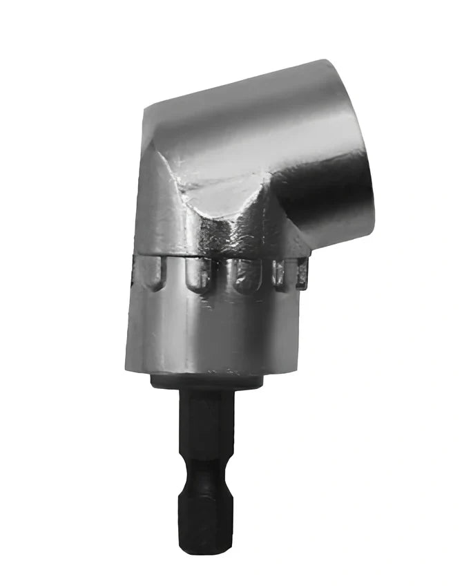 Universal flexible shaft adapter with 105-degree angle and magnetic bit lock for confined space screw access