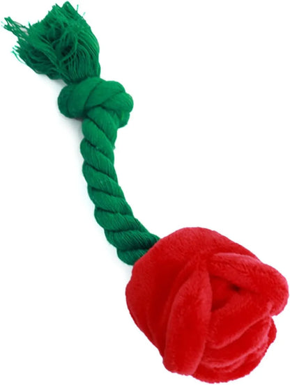 Plush rose flower dog chew toy with squeaker for small dogs and puppies