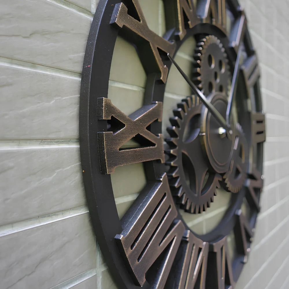 LOFT Art Wall Clock with 30cm diameter, quartz movement, and gold or silver finish on wall