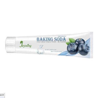 Whitening blueberry toothpaste in a variety of color and pack options, featuring baking soda and natural ingredients for a clean, fresh smile.