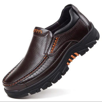 Black and brown leather slip-on business casual shoes with rubber outsole, sizes 38-44