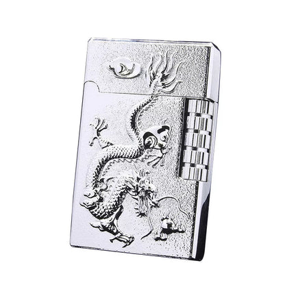 Embossed Chinese Dragon Gas Lighter with intricate design and metal construction