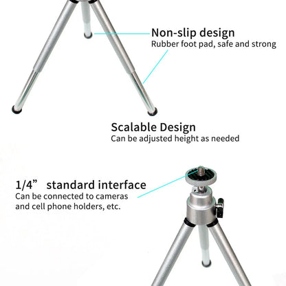 Compact and flexible tripod stand with 360-degree swivel for digital cameras and camcorders