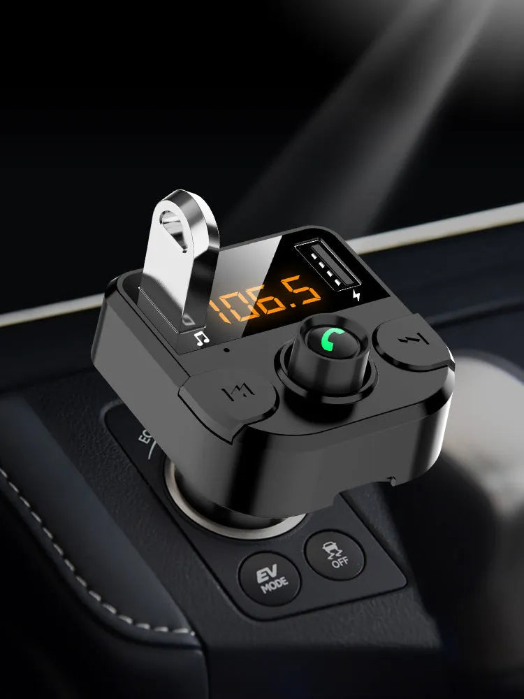 Black car MP3 Bluetooth player with 1.1-inch display for cigarette lighter installation
