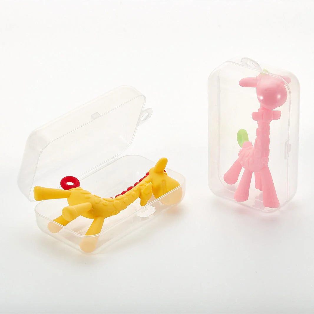 Premium silicone giraffe-shaped teething toy with multiple chewable parts to soothe sore gums