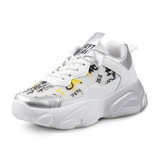 Light Sole Running Shoes in red, purple, and silver with breathable mesh design