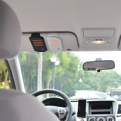 Car Card Package Store Car Sun Visor set showing four shading panels and vehicle-mounted storage bag in black colour