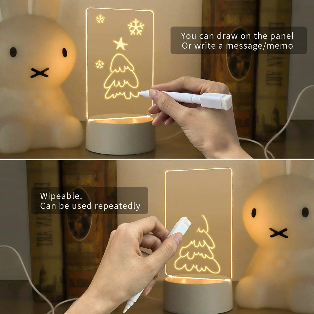 LED light note board with 15cm heart-shaped luminous writing surface and USB power