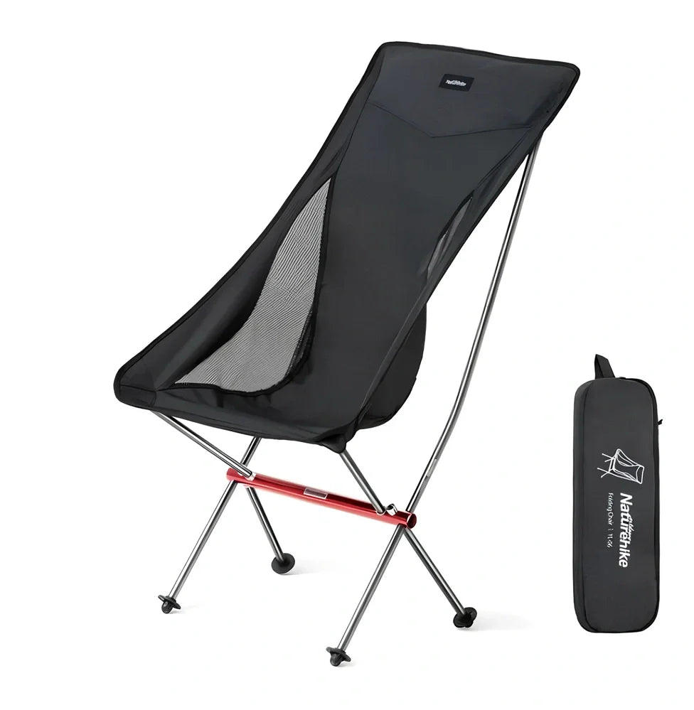 Ultralight aluminium camping chair folded with carry bag, showing compact 45cm size