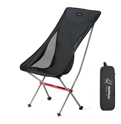 Ultralight aluminium camping chair folded with carry bag, showing compact 45cm size