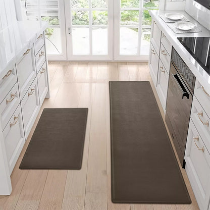 Non-slip kitchen floor mat set in brown, waterproof and easy to clean