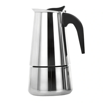 Moka coffee maker with plastic handle and stainless steel body in 100ML-450ML sizes