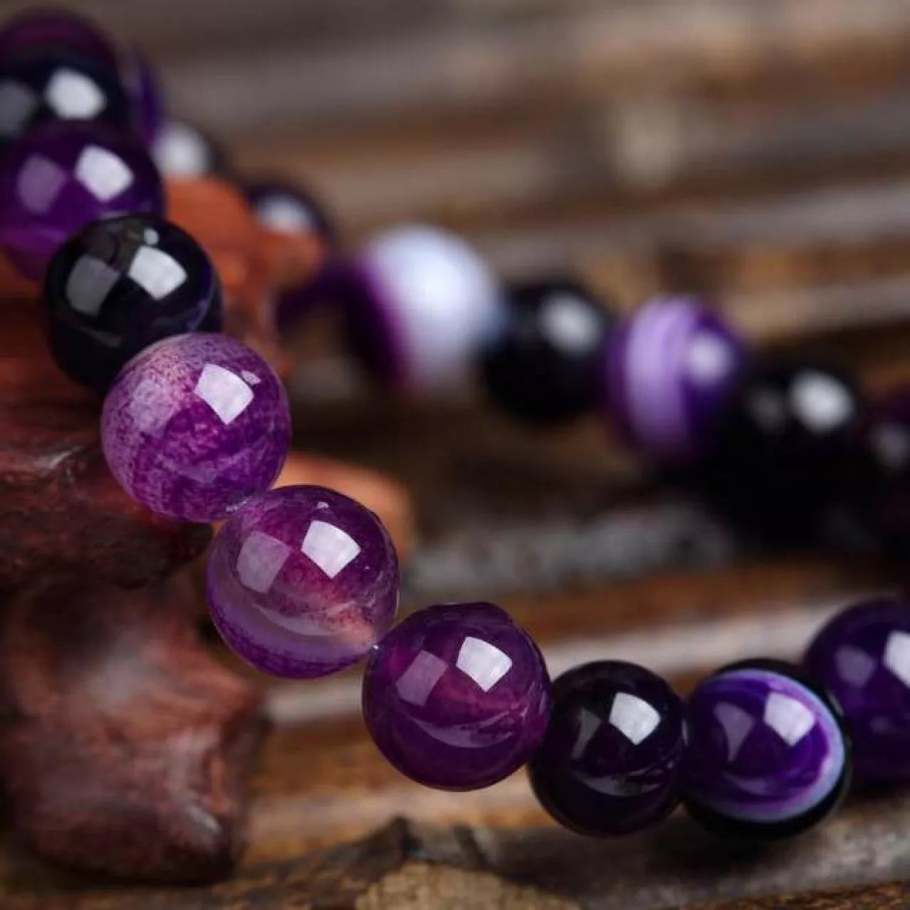 Violet agate bracelet with ethnic style for women, natural stone jewelry