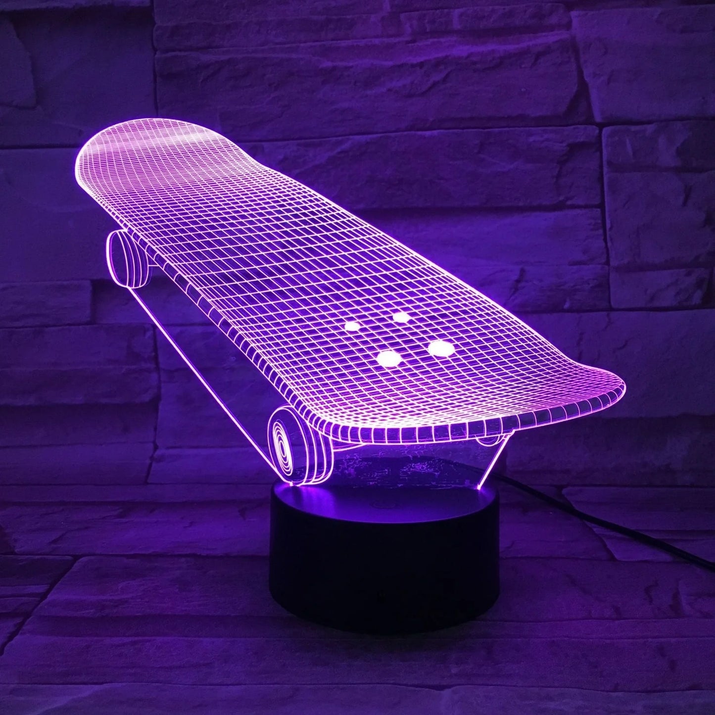 Sports Series Night Light in Skate style, 200x150x87mm with cracked colourful acrylic and remote control, 0.5W USB powered