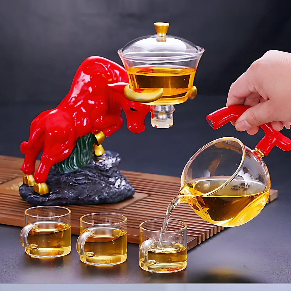 Niu Zhuan Qiankun glass semi-automatic tea maker in green bull, 2700g borosilicate with 1-litre capacity for even steeping