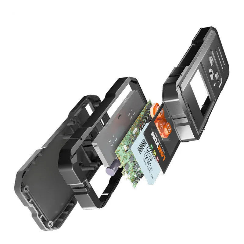 Handheld multifunctional wall detector for finding metal, wires, and wooden studs behind walls.