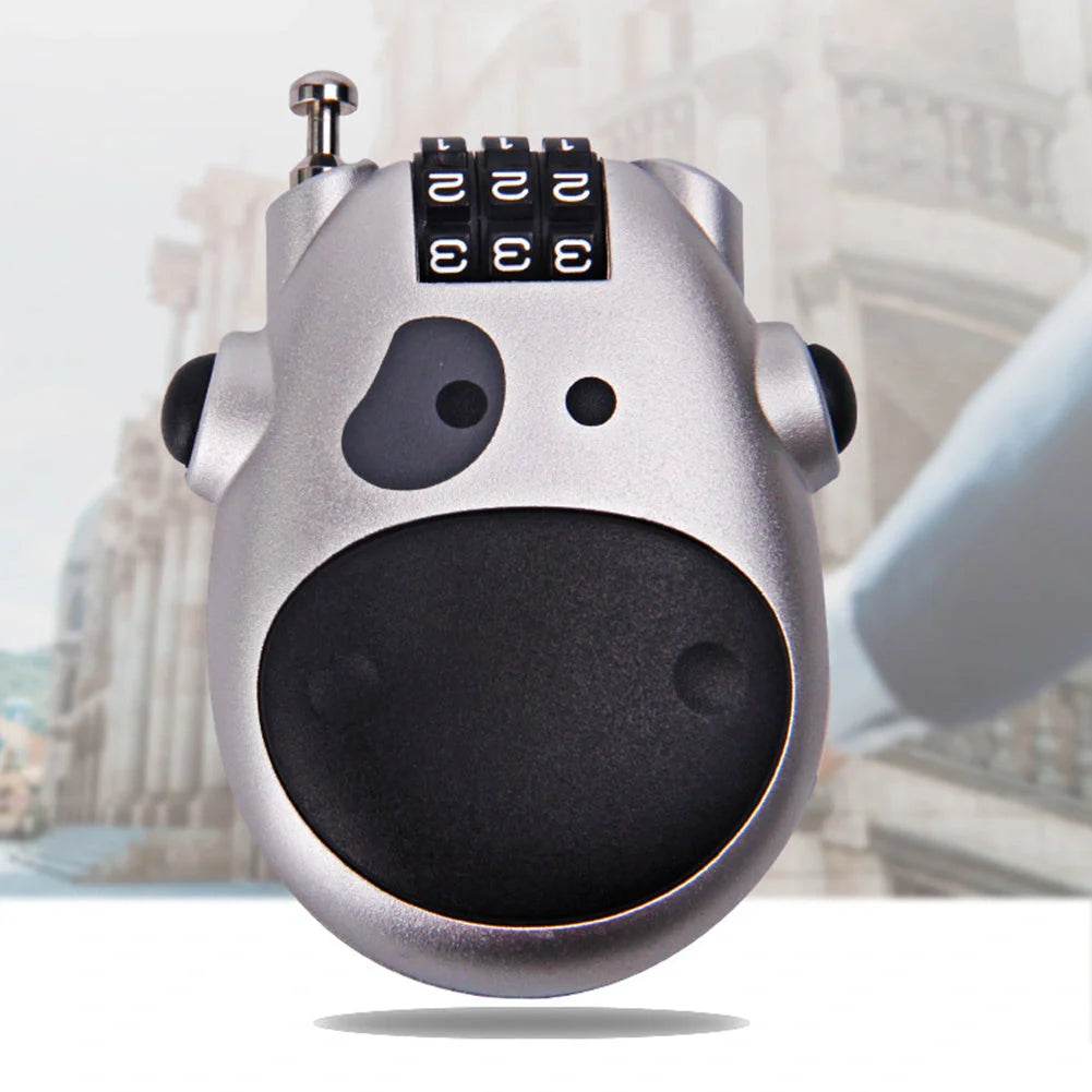 Cow telescopic wire rope lock in black and grey, adjustable for secure fit