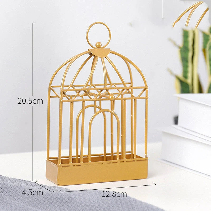 Nordic iron mosquito coil holder with birdcage design in black and gold