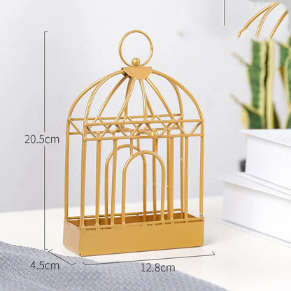 Nordic iron mosquito coil holder with birdcage design in black and gold