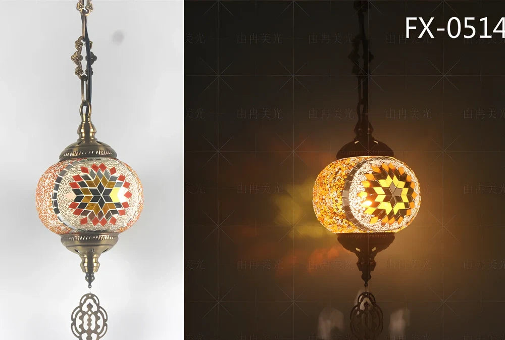 Turkish glass chandelier with 148mm shade and 1.2m adjustable cable on 10cm chassis