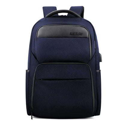 Men's USB charging anti-theft backpack in grey, blue, or black with multiple compartments