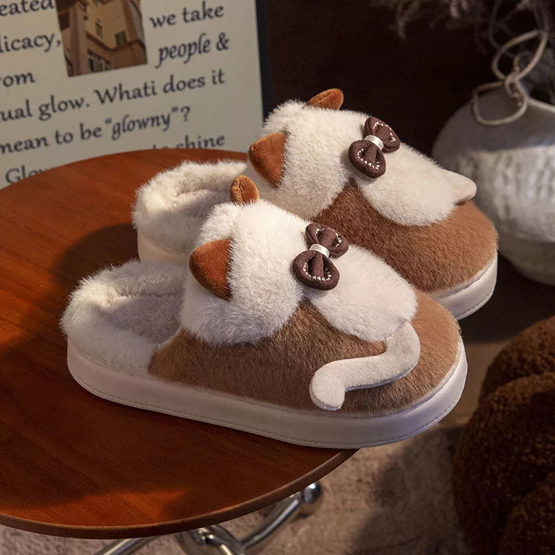 Fluffy cat slippers with non-slip sole in various colors for indoor comfort