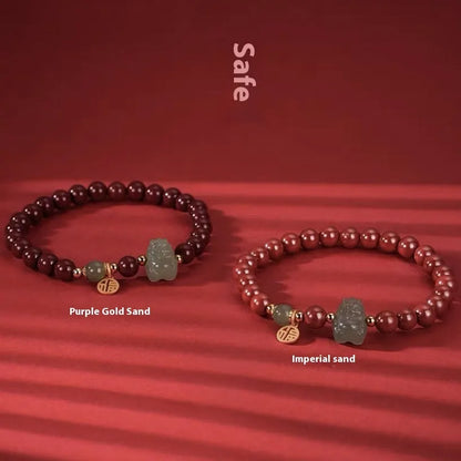 Hand-made natural Hetian Jade bracelet with 8mm beads in Emperor Sandstone or Purple Gold Sand style.
