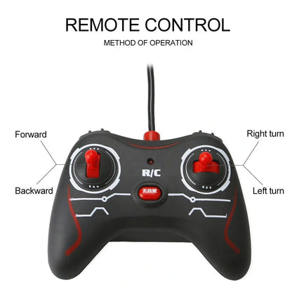 Red remote-controlled car climbing wall with industrial fan system and wireless controller
