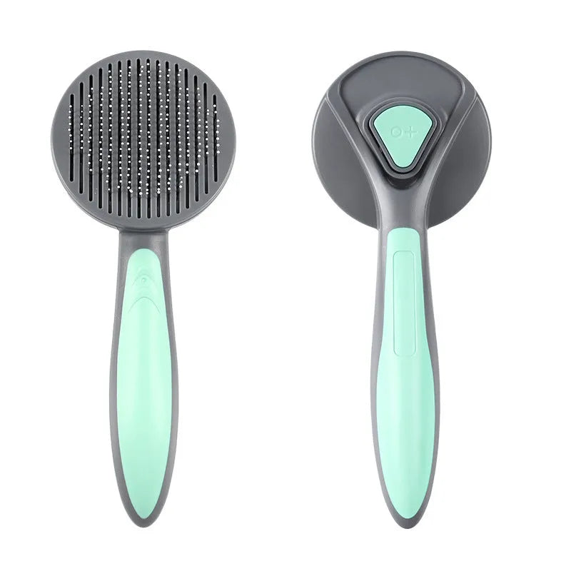 Dog Hair Removal Comb Stainless Steel Pin Pet Grooming Comb for Dogs and Cats 19.3cm One Button Hair Remover in Mint Green Grey
