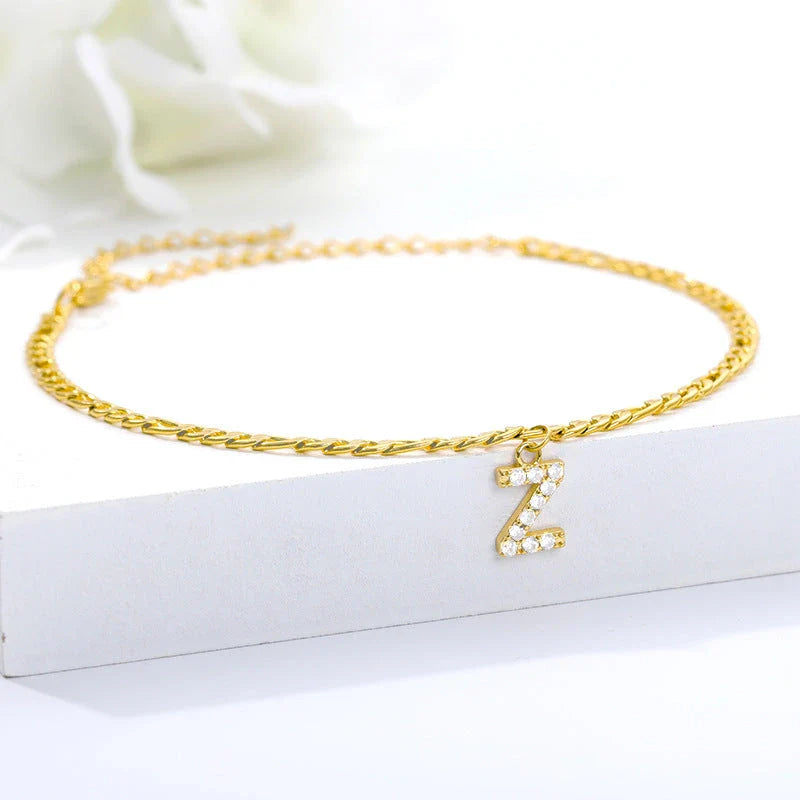Personalized Stainless Steel Letter Anklet with Sparkling Zircon Accents