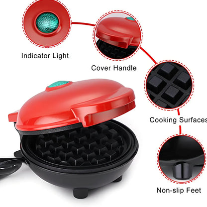 Red electric waffle maker measuring 10x15x20cm with EU plug for bubble egg cakes and pancakes